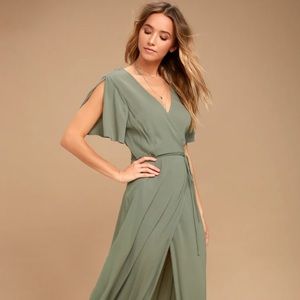 Much Obliged Washed Olive Green Wrap Maxi Dress